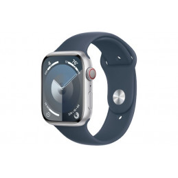 Watch Series 9 GPS + Cellular, 45mm Koperta z aluminium w kolorze srebrnym z paskiem sportowy w kolorze sztormowego błękitu - M/