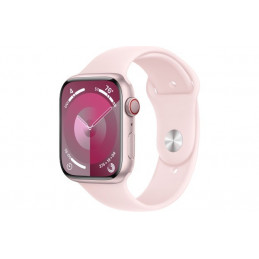 Watch Series 9 GPS + Cellular, 45mm Koperta z aluminium w kolorze różowym z paskiem sportowy w kolorze jasnoróżowym - M/L