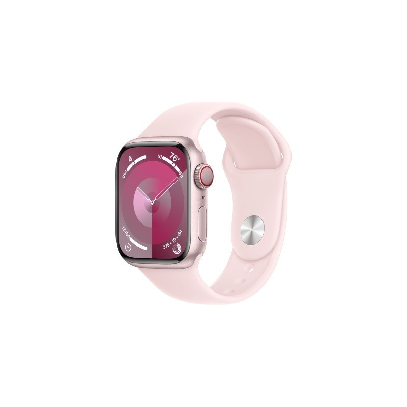 Watch Series 9 GPS + Cellular, 41mm Koperta z aluminium w kolorze różowym z paskiem sportowy w kolorze jasnoróżowym - M/L